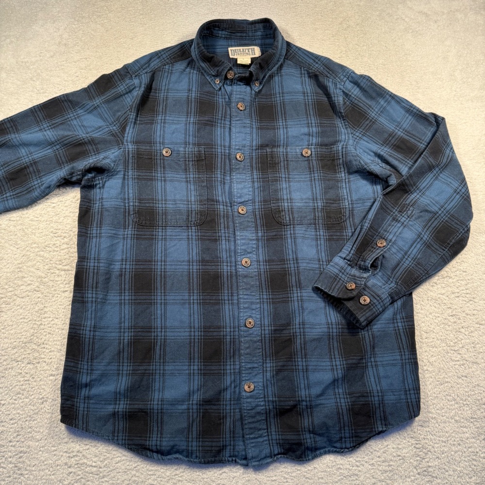 Duluth Trading Co. Mens Free Swingin' Slim Fit Plaid Flannel Shirt Blue‎ Black L